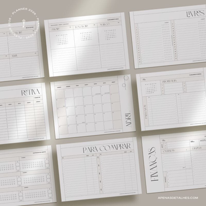Planner 2026 grátis para baixar e imprimir - em pdf - Apenas Detalhes