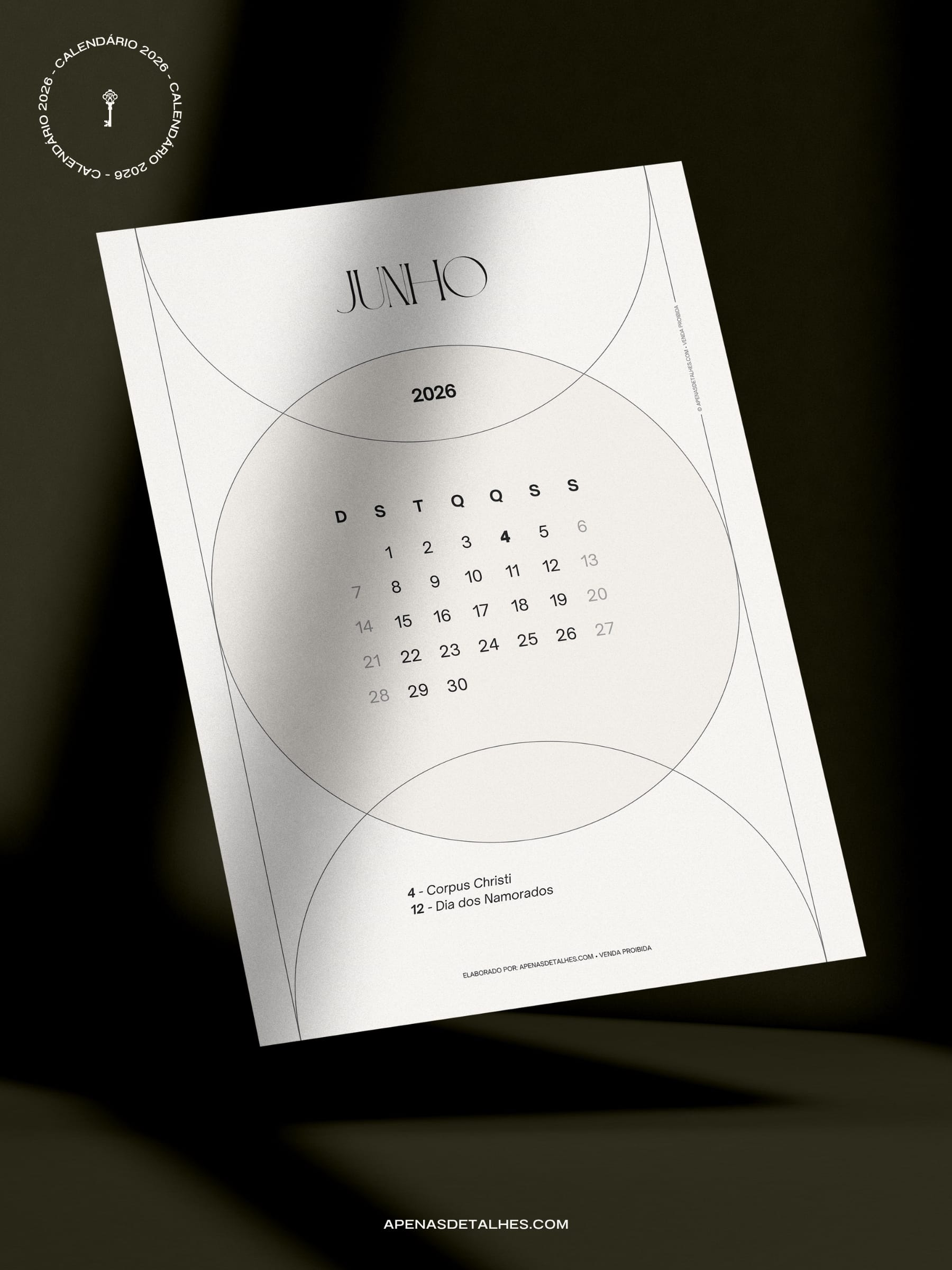 Calendário 2026 grátis para baixar e imprimir