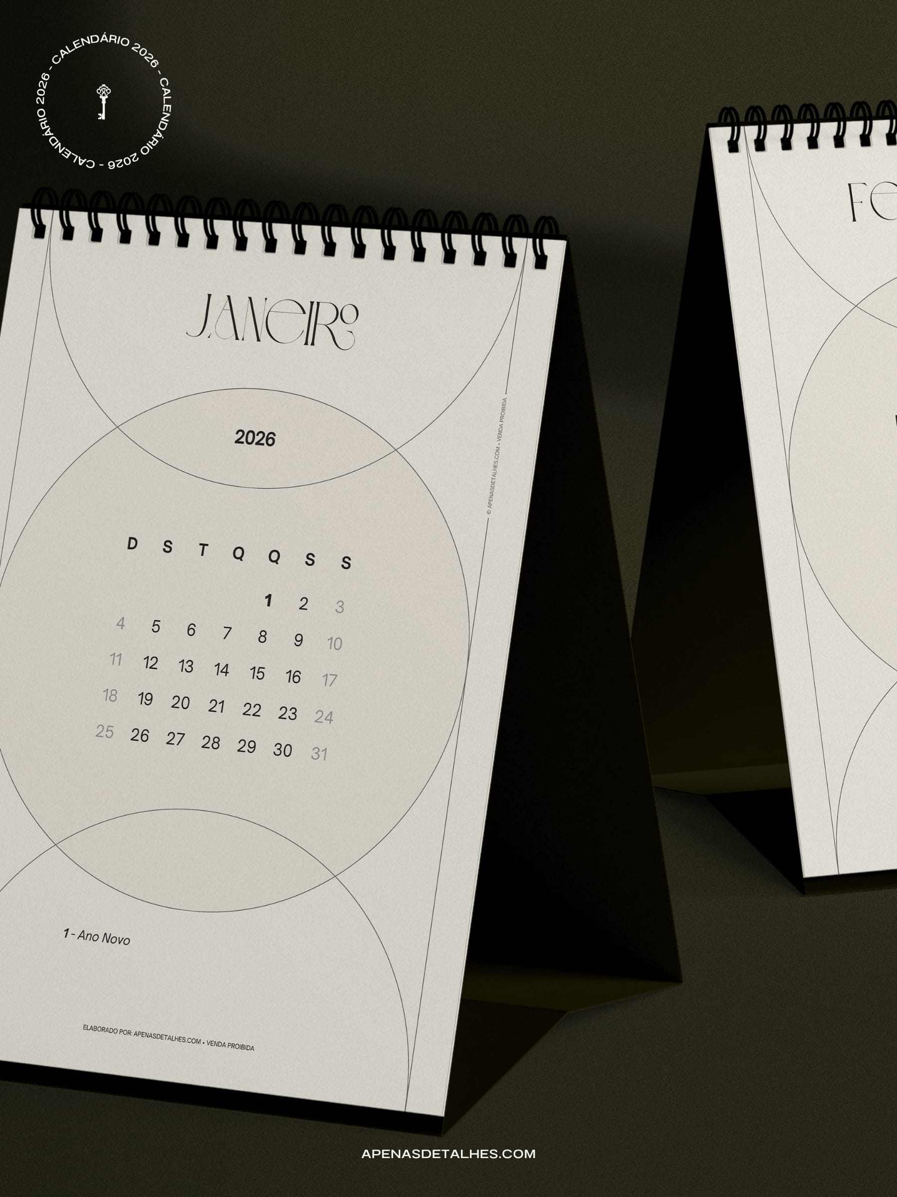 Calendário 2026 grátis para baixar e imprimir