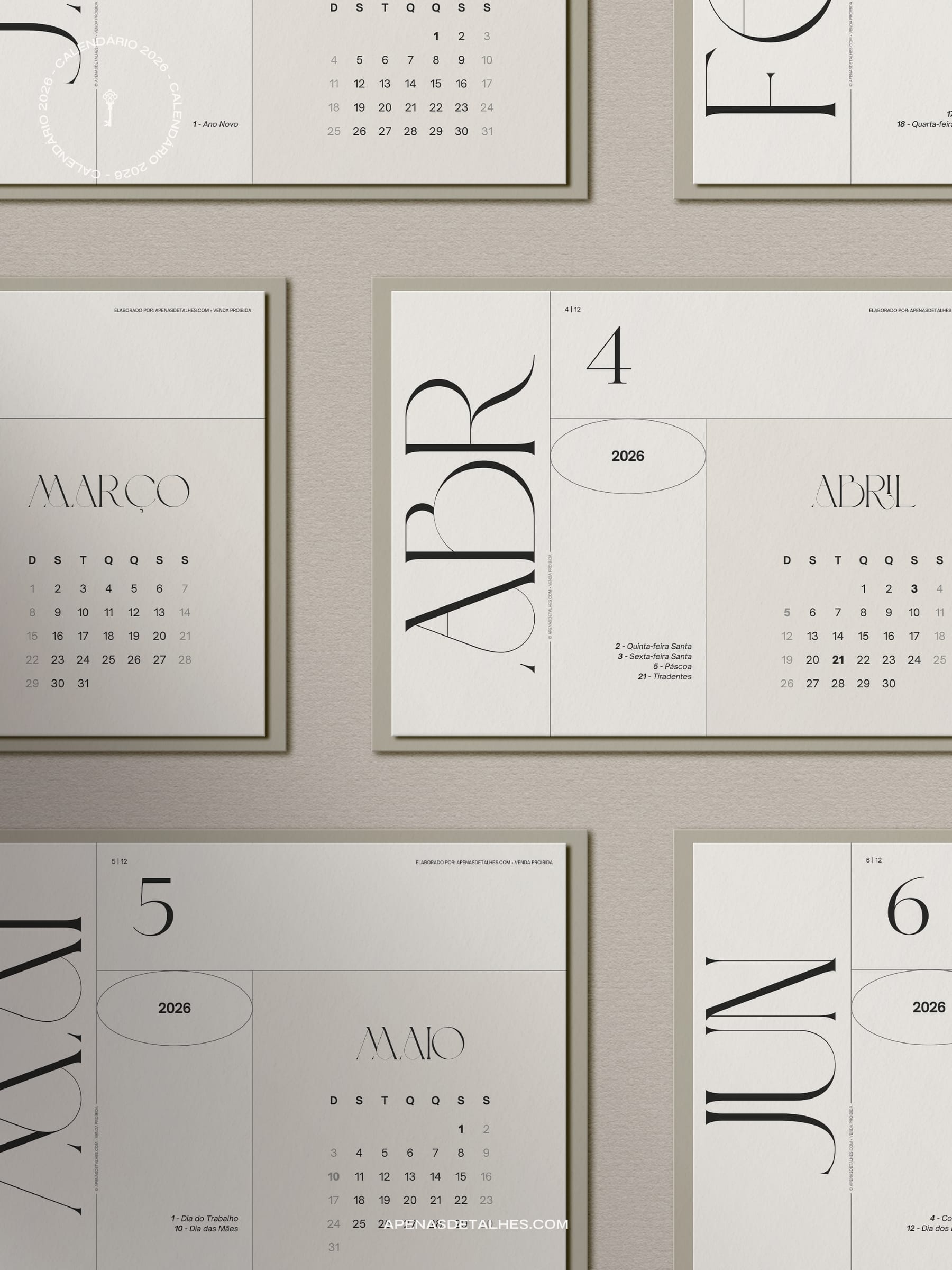 Calendário 2026 grátis para baixar e imprimir