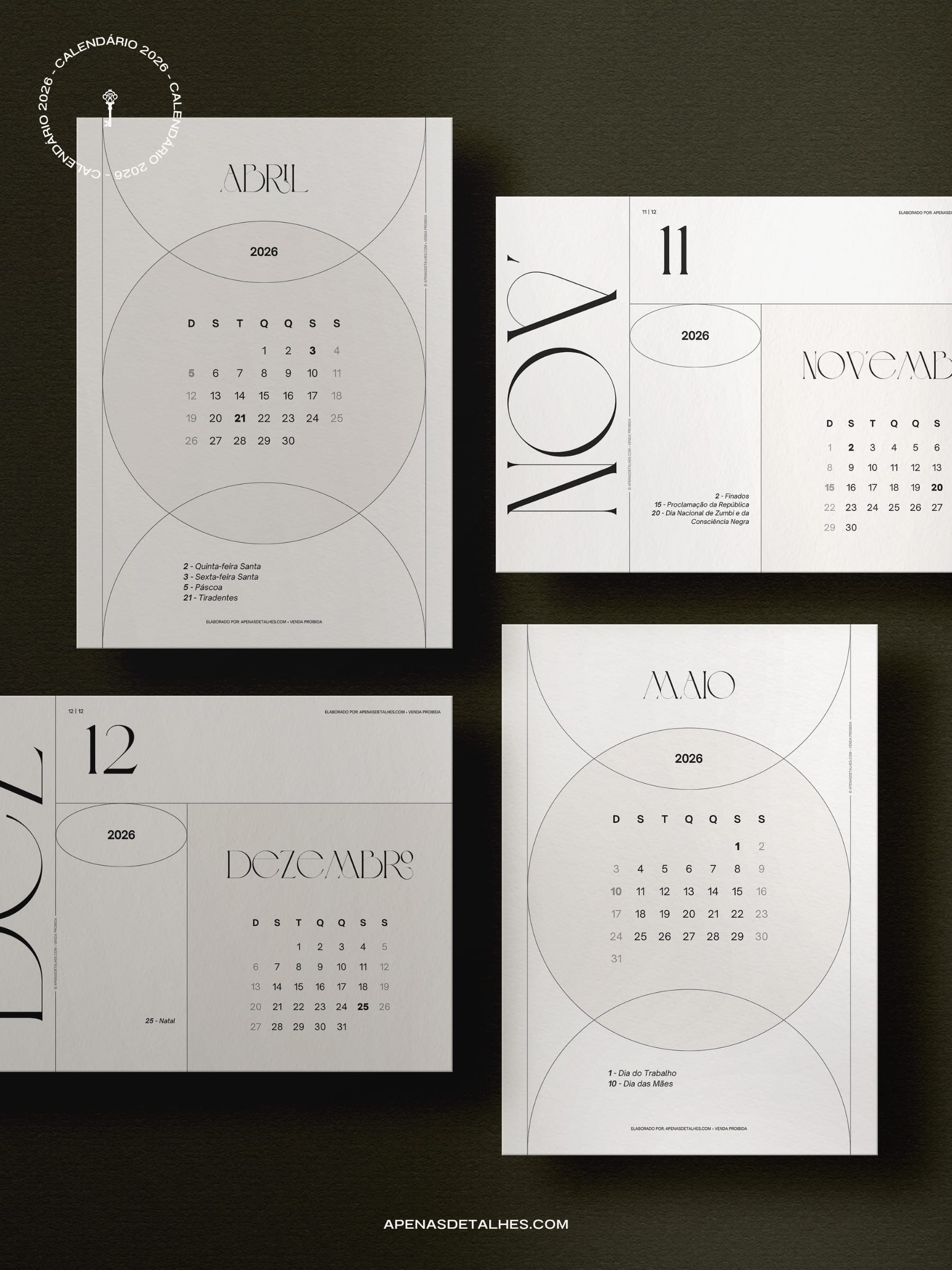 Calendário 2026 grátis para baixar e imprimir