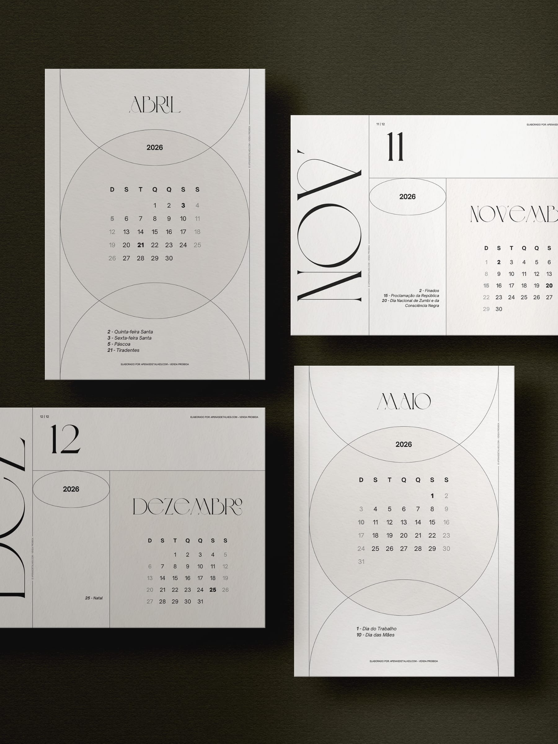 Calendário 2026 grátis para baixar e imprimir