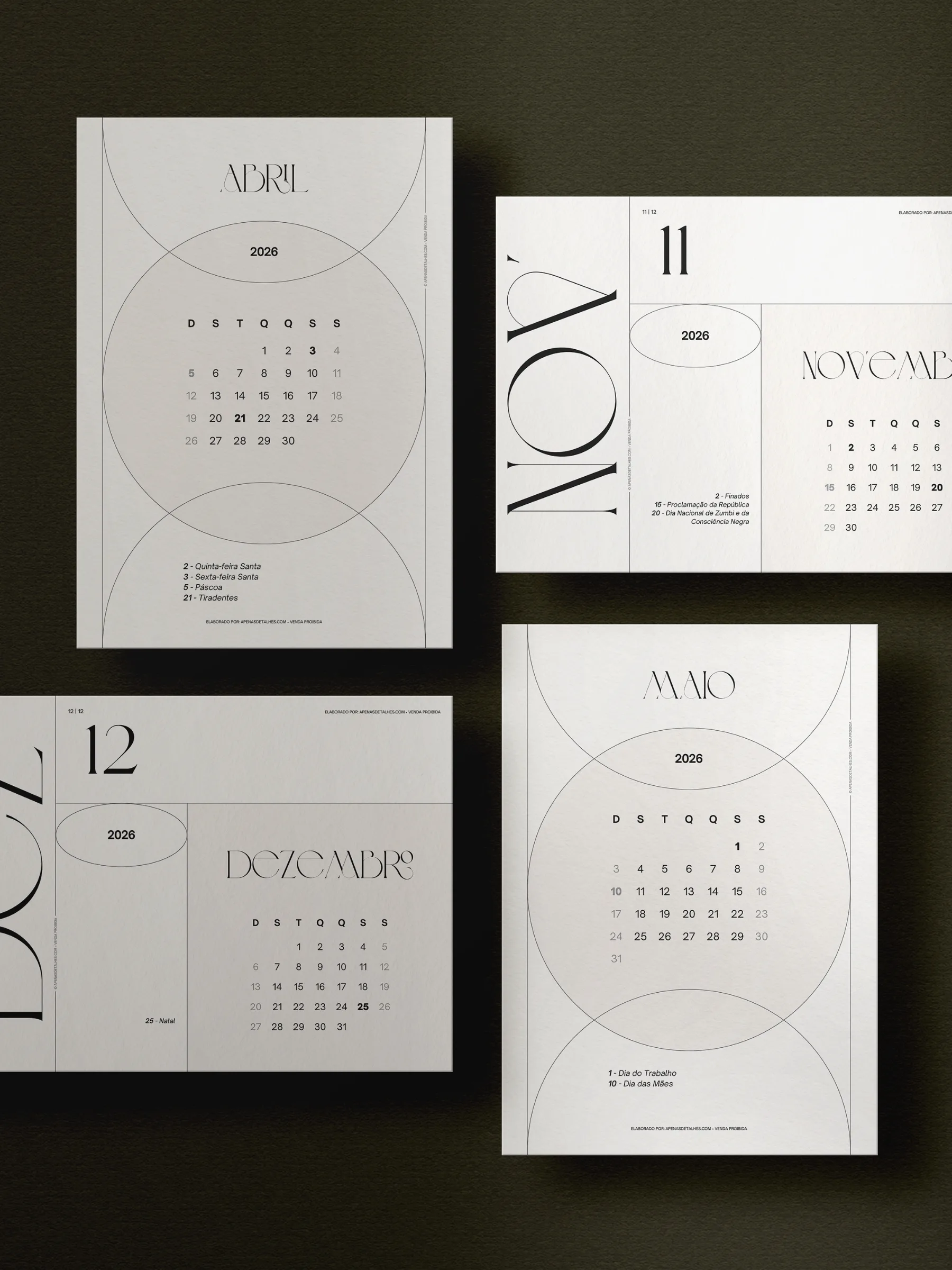 Calendário 2026 grátis para baixar e imprimir